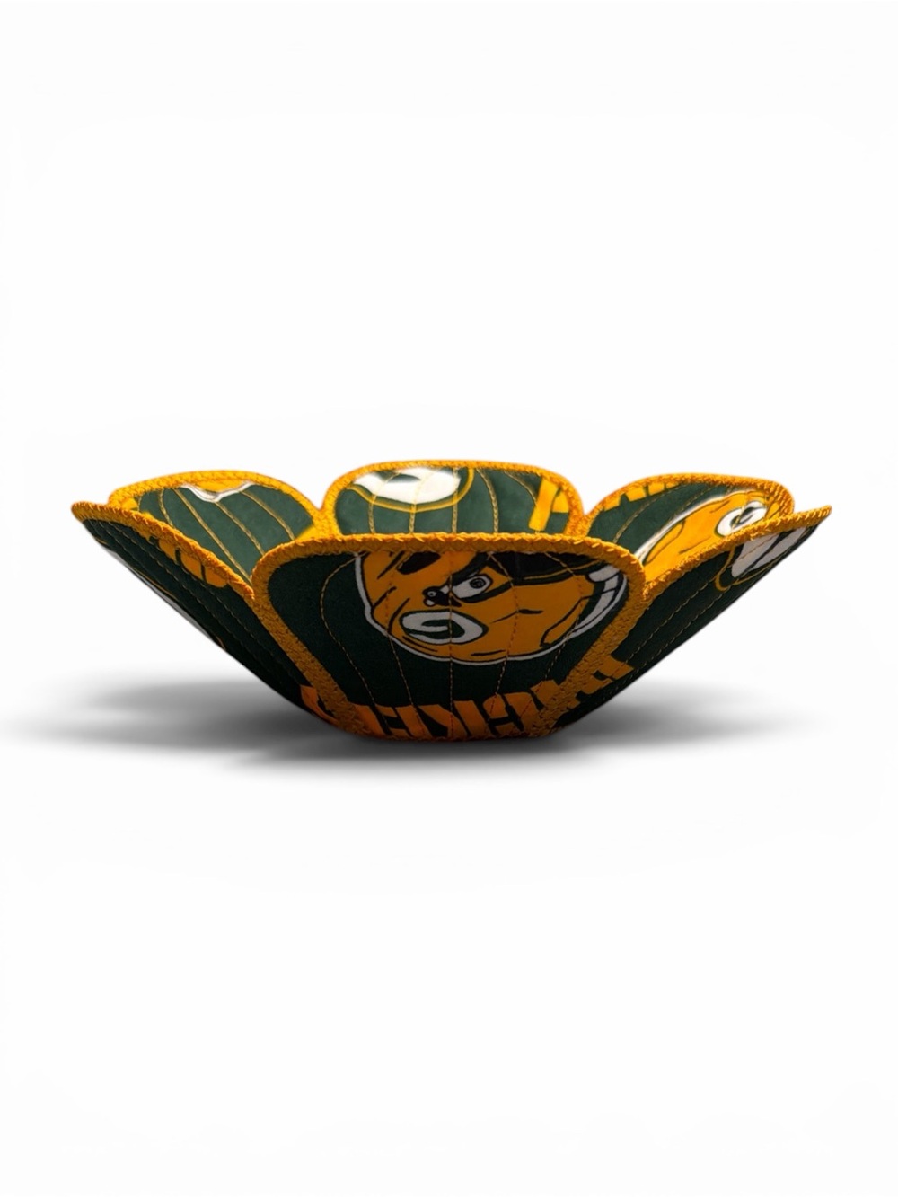 Hand Crafted Basket Center Piece Bowl Quilted Green Bay Packers Snack Bowl - Picture 8 of 10